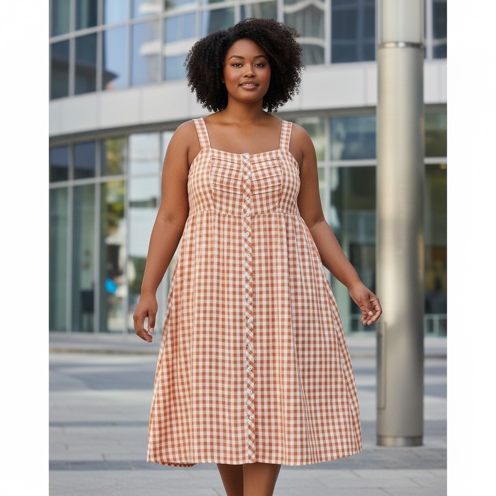 Torrid Dress Women's Plus Gingham Button Front Orange Size 3 NWT Pockets Smocked